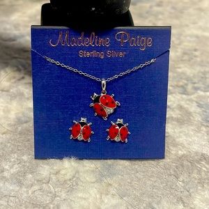 Girls lady bug earring and necklace set